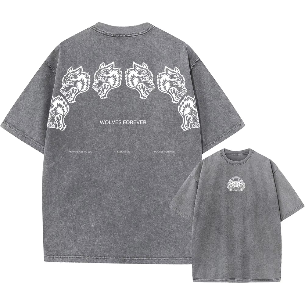 Men'S Washed T-Shirt Vintage Printed Street Hip Hop Retro Punk T Shirt Harajuku Casual Cotton Short Sleeve Acid Wash Tshirts Top