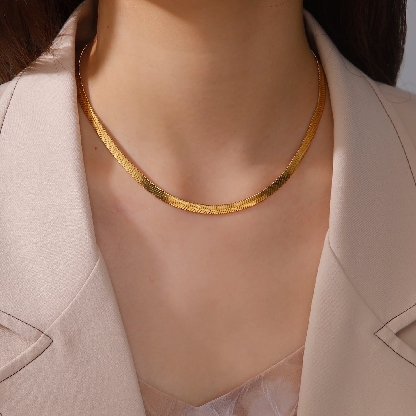 Stainless Steel Snake Chain Necklace for Women Men Gold Color Herringbone Choker Neck Chains 2025 Trend Jewelry Gift Hot