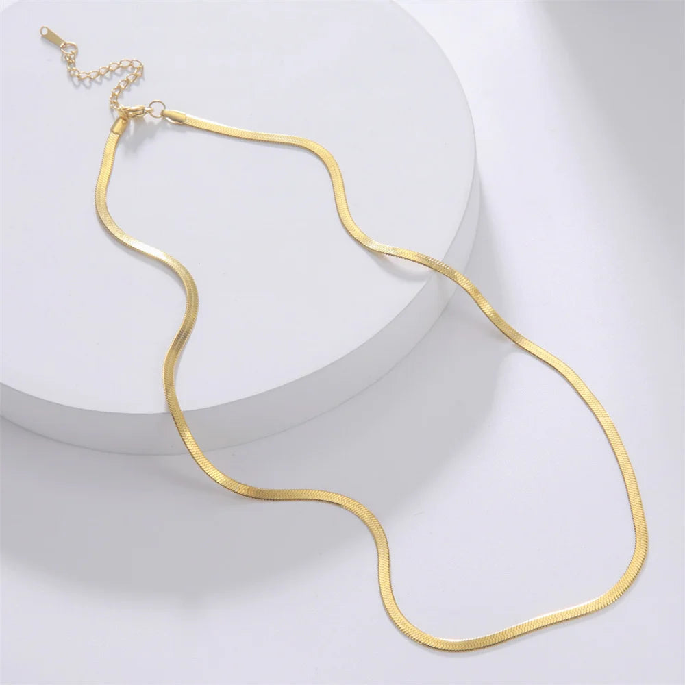Stainless Steel Snake Chain Necklace for Women Men Gold Color Herringbone Choker Neck Chains 2025 Trend Jewelry Gift Hot
