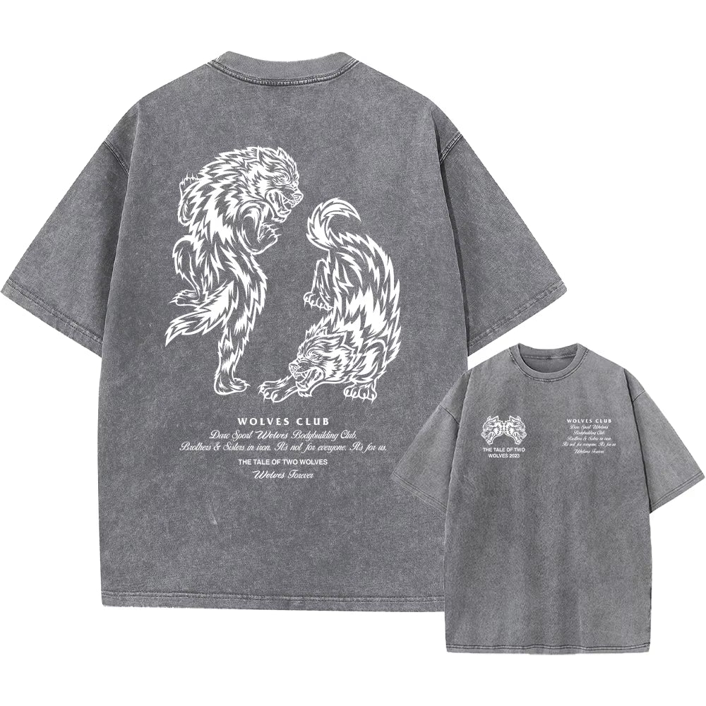 Men'S Washed T-Shirt Vintage Printed Street Hip Hop Retro Punk T Shirt Harajuku Casual Cotton Short Sleeve Acid Wash Tshirts Top