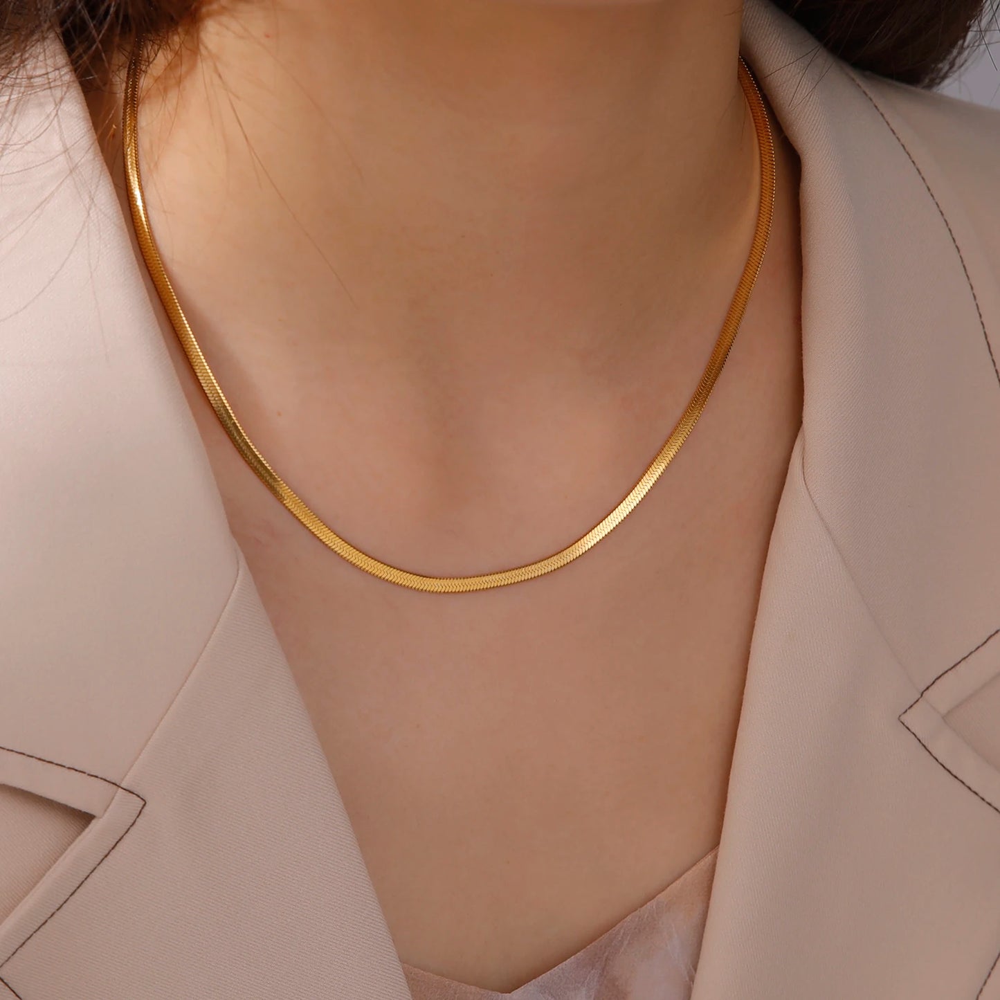 Stainless Steel Snake Chain Necklace for Women Men Gold Color Herringbone Choker Neck Chains 2025 Trend Jewelry Gift Hot