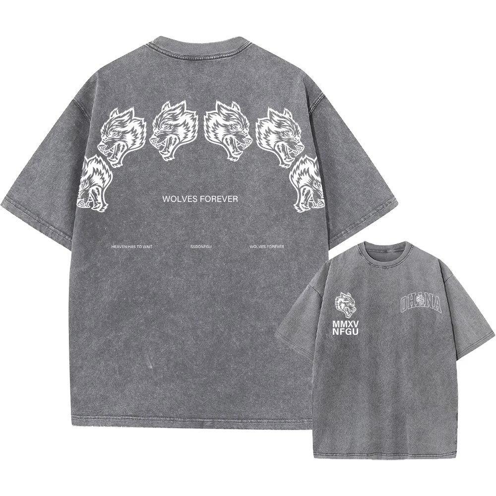 Men'S Washed T-Shirt Vintage Printed Street Hip Hop Retro Punk T Shirt Harajuku Casual Cotton Short Sleeve Acid Wash Tshirts Top