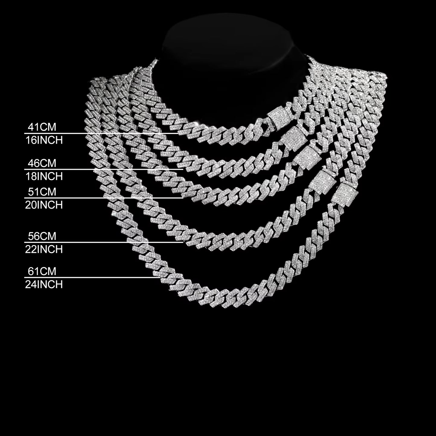 16/18/20/22/24Inch Prong Cuban Link Chain for Women Men Iced Out 2 Row Rhinestone Miami Rhombus Hip Hop Cuban Necklaces Jewelry