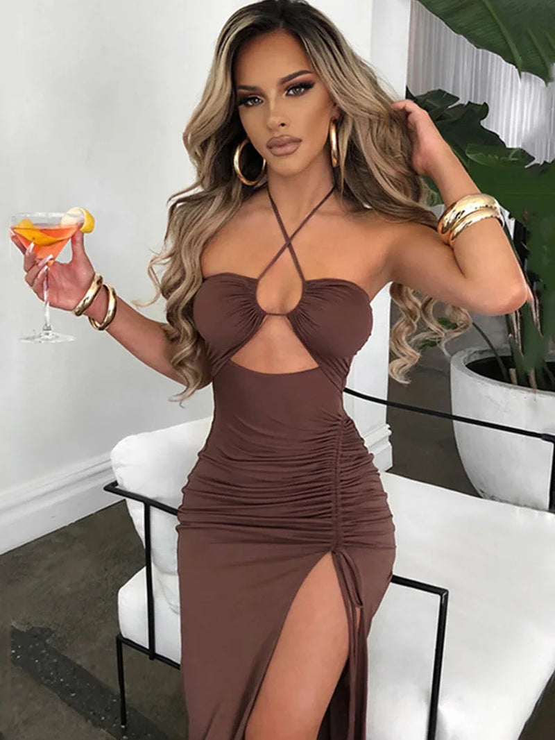 Sleeveless Sexy Female Midi Backless Dresses Slim Night Club Party Women'S Dress Bodycon Vestidos Elegantes Para Mujer