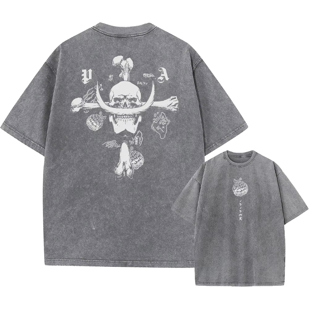 2025 Anime One Piece Luffy Washed T Shirt Men Printed Cotton T-Shirt Short Sleeve Tees Oversized Tops Fashion Streetwear Unisex