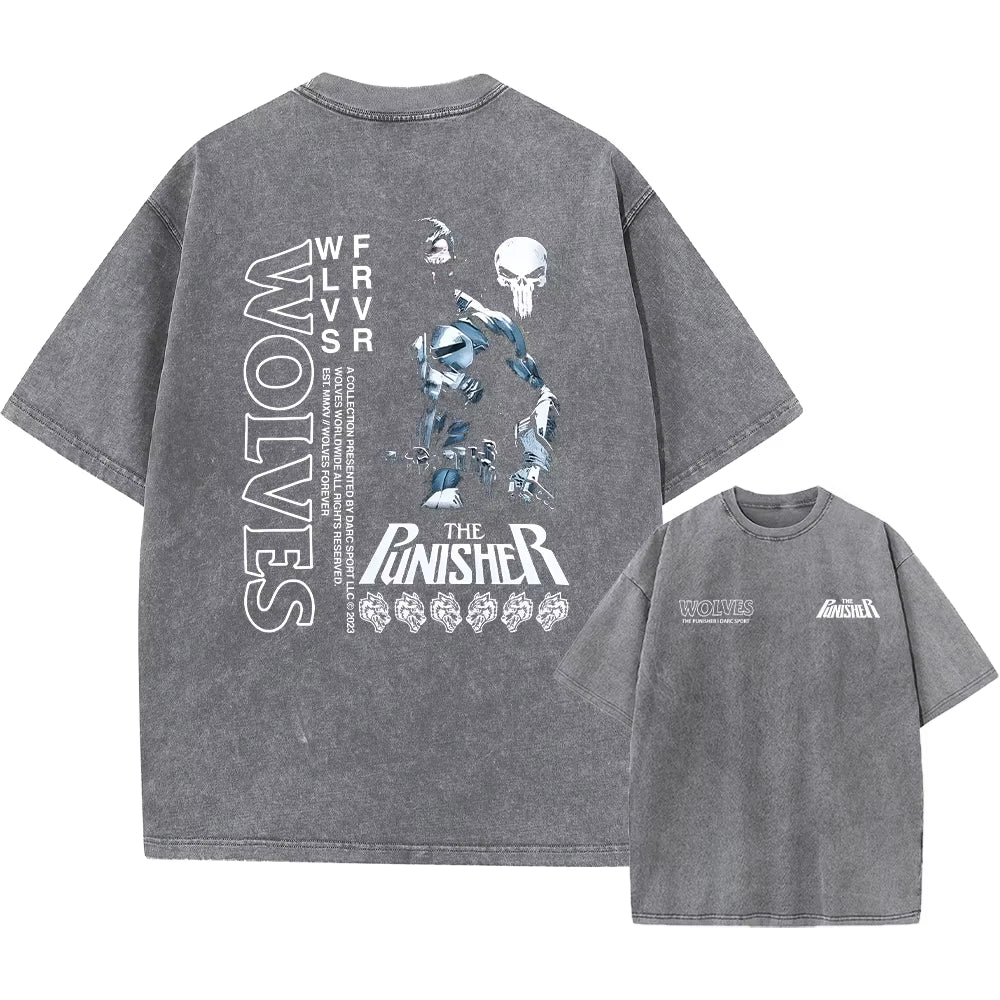 Men'S Washed T-Shirt Vintage Printed Street Hip Hop Retro Punk T Shirt Harajuku Casual Cotton Short Sleeve Acid Wash Tshirts Top