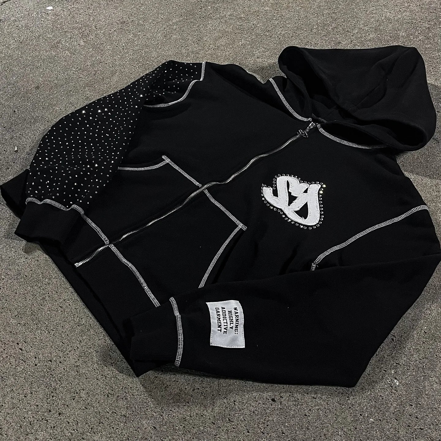 American Fashion Embroidery Personality Flash Diamond Oversize Zipper Hoodie Men Y2K New Harajuku Gothic Casual Joker Sweatshirt