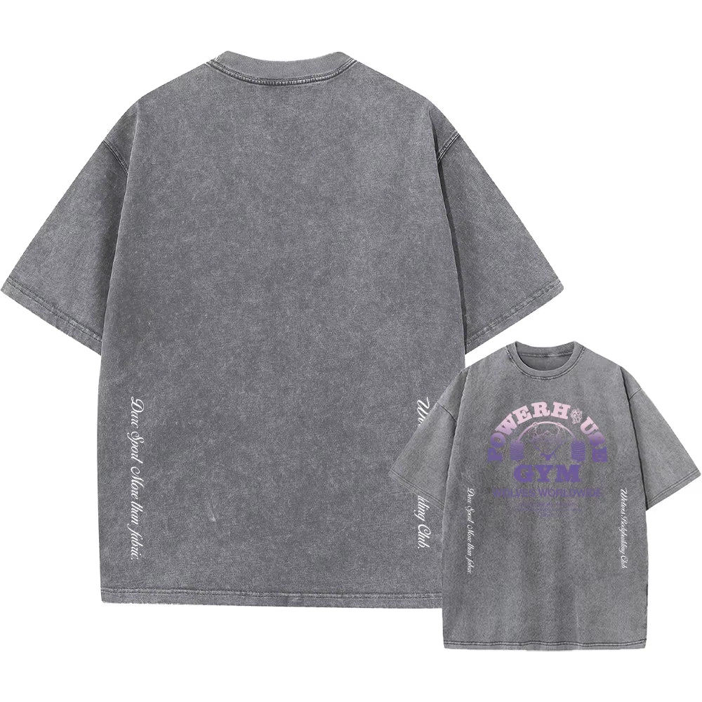 Men'S Washed T-Shirt Vintage Printed Street Hip Hop Retro Punk T Shirt Harajuku Casual Cotton Short Sleeve Acid Wash Tshirts Top
