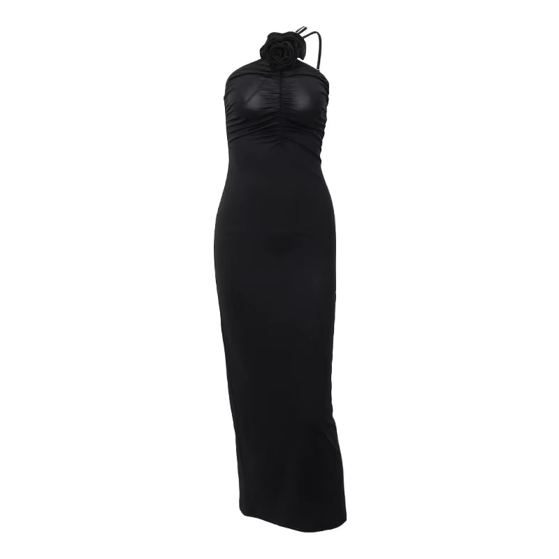 Elegant Women Solid Sleeveless Slim Dress Aesthetic Oblique Strap Backless Prom Dresses Fashion Evening Party Clothing