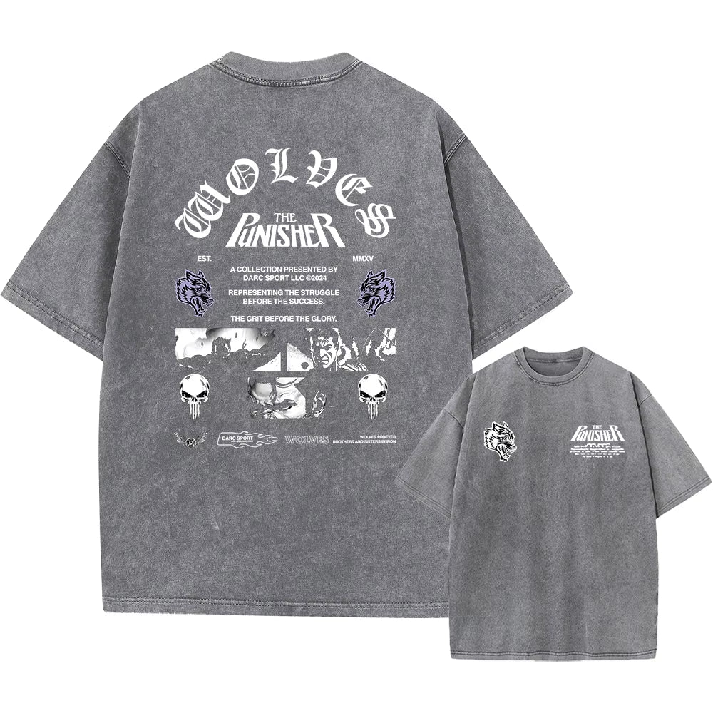 Men'S Washed T-Shirt Vintage Printed Street Hip Hop Retro Punk T Shirt Harajuku Casual Cotton Short Sleeve Acid Wash Tshirts Top