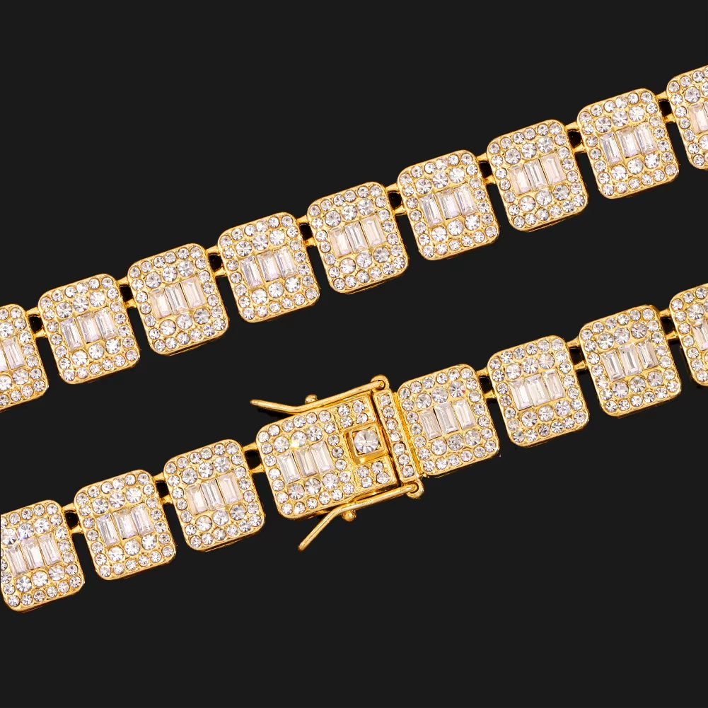 Iced Out Bling Baguette Cuban Link Chain Necklace Men Women Square Tennis Chain Punk Hiphop Cuban Choker Necklaces Rock Jewelry
