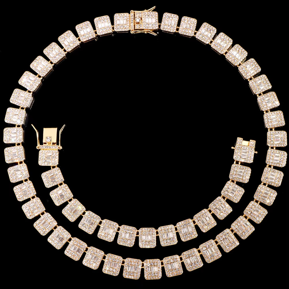 Iced Out Bling Baguette Cuban Link Chain Necklace Men Women Square Tennis Chain Punk Hiphop Cuban Choker Necklaces Rock Jewelry