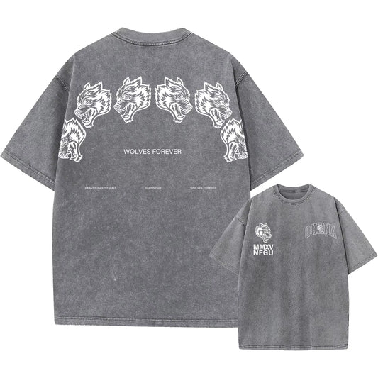 Men'S Washed T-Shirt Vintage Printed Street Hip Hop Retro Punk T Shirt Harajuku Casual Cotton Short Sleeve Acid Wash Tshirts Top