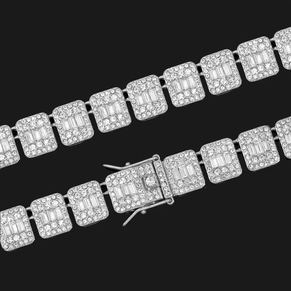 Iced Out Bling Baguette Cuban Link Chain Necklace Men Women Square Tennis Chain Punk Hiphop Cuban Choker Necklaces Rock Jewelry