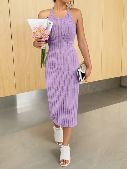 Solid Halter Neck Bodycon Midi Dress High-End Temperament Vest Halter Dress Women'S Summer New High-Waist Slim Temperament Slim
