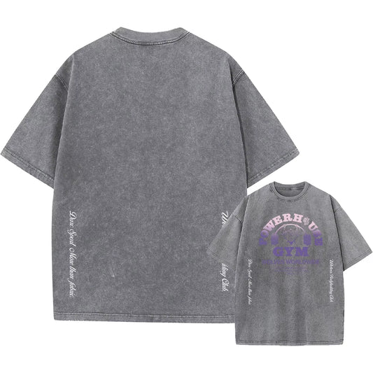 Men'S Washed T-Shirt Vintage Printed Street Hip Hop Retro Punk T Shirt Harajuku Casual Cotton Short Sleeve Acid Wash Tshirts Top