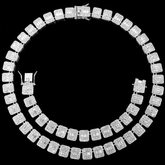 Iced Out Bling Baguette Cuban Link Chain Necklace Men Women Square Tennis Chain Punk Hiphop Cuban Choker Necklaces Rock Jewelry